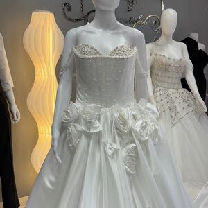 Elegant White Beaded Wedding Gown